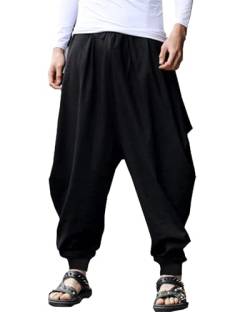 YAOHUOLE Pumphose Herren Yoga Loose Fit Herren Leinenhose Lang Herren Hosen Baumwoll Schwarz 2XL von YAOHUOLE