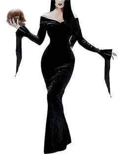 YAOHUOLE Sexy Schulterfrei Halloween Kleid Damen Halloween Kleid Vintage Schulterfrei Cosplay Halloween Kostüm Damen Schwarz 2XL von YAOHUOLE