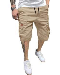 YAOHUOLE Sommer Kurze Hosen Herren Cargo Shorts Herren Kurz Einfarbig Cargohose Herren Kurz Sommer Khaki 3XL von YAOHUOLE