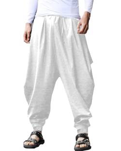 YAOHUOLE Sporthose für Herren, Haremshose, lässig, Baggy, elastisch, Harme Pants, weiß, M von YAOHUOLE