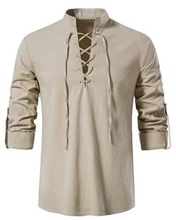 YAOHUOLE Steampunk Gothic Hemd Herren Freizeithemden für Herren Sommerhemd Leinenhemd Herren Khaki L von YAOHUOLE