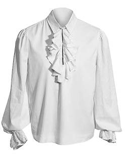 YAOHUOLE Steampunk Gothic Hemd Herren Schnürhemd Herren Mittelalter Herren Renaissance Hemd Weiß XL von YAOHUOLE
