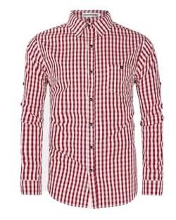 YAOHUOLE Trachtenhemd Herren Leinenhemd Herren Langarm Oktoberfesthemden Herren Regular Fit Weinrot 3XL von YAOHUOLE