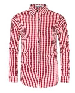 YAOHUOLE Trachtenhemden Herren Regular Fit Leinenhemd Herren Langarm Oktoberfesthemd Herren Langarm Rot 3XL von YAOHUOLE