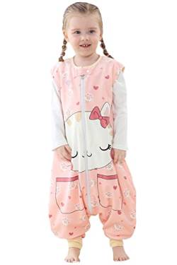 YAOMEI Baby Strampler Babyschlafsäcke mit Beinen Jungen Mädchen Jumpsuits Overall mit Reißverschluss, Nachthemd Schlafanzug Nachtwäsche Tragbare Decke für Säuglinge, Neugeborene (Katze, 86) von YAOMEI