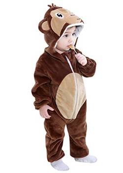 YAOMEI Baby Strampler mit Kapuze Kinder Jungen Mädchen Jumpsuits Overall, Flanell Kostüm Tier Onesie Nachthemd Schlafanzug Nachtwäsche Cosplay Kigurum Outfits Weihnachten Halloween (AFFE, 110) von YAOMEI