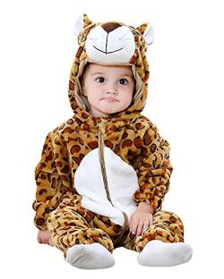 YAOMEI Baby Strampler mit Kapuze Kinder Jungen Mädchen Jumpsuits Overall, Flanell Kostüm Tier Onesie Nachthemd Schlafanzug Nachtwäsche Cosplay Kigurum Outfits Weihnachten Halloween (Leopard, 110) von YAOMEI