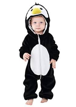 YAOMEI Baby Strampler mit Kapuze Kinder Jungen Mädchen Jumpsuits Overall, Flanell Kostüm Tier Onesie Nachthemd Schlafanzug Nachtwäsche Cosplay Kigurum Outfits Weihnachten Halloween (Pinguin, 110) von YAOMEI