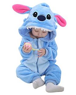 YAOMEI Baby Strampler mit Kapuze Kinder Jungen Mädchen Jumpsuits Overall, Flanell Kostüm Tier Onesie Nachthemd Schlafanzug Nachtwäsche Cosplay Kigurum Outfits Weihnachten Halloween (Stich, 80) von YAOMEI