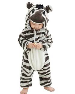 YAOMEI Baby Strampler mit Kapuze Kinder Jungen Mädchen Jumpsuits Overall, Flanell Kostüm Tier Onesie Nachthemd Schlafanzug Nachtwäsche Cosplay Kigurum Outfits Weihnachten Halloween (Zebra, 80) von YAOMEI