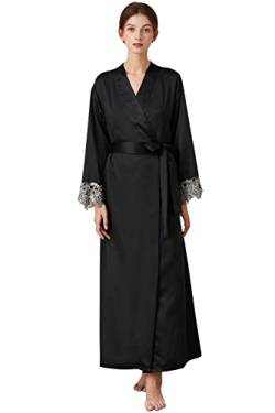 YAOMEI Damen Morgenmantel Bademäntel Satin Kimono, Lang Spitze Nachtwäsche Nachthemd Robe Kimono Negligee Schlafanzug für Spa Hotel Braut Brautjungfer, Party, Bridal Shower von YAOMEI