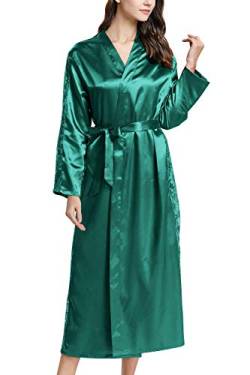 YAOMEI Damen Morgenmantel Bademäntel Satin Kimono, Lang Spitze Nachtwäsche Nachthemd Robe Kimono Negligee Schlafanzug für Spa Hotel Braut Brautjungfer, Party (Büste 108cm, 42,52 Zoll, Grün) von YAOMEI