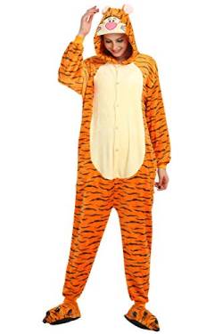 YAOMEI Erwachsene Jumpsuits, 2020 Kostüm Tier Kostüm-Anzug Onesie Nachthemd Schlafanzug Kapuzenpullover Nachtwäsche Cosplay Karton 3D Kigurumi Fastnachtskostuem Halloween (Tigger, L) von YAOMEI