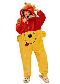 YAOMEI Erwachsene Unisex Jumpsuits, Kostüm Tier Kostüm-Anzug Onesie Nachthemd Schlafanzug Kapuzenpullover Nachtwäsche Cosplay Karton 3D Kigurumi Fastnachtskostuem Party Halloween (Damen-Winnie, XL) von YAOMEI