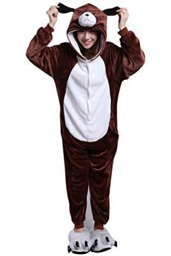 YAOMEI Erwachsene Unisex Jumpsuits, Kostüm Tier Kostüm-Anzug Onesie Nachthemd Schlafanzug Kapuzenpullover Nachtwäsche Cosplay Karton 3D Kigurumi Xmas Halloween Fastnachtskostuem (Hund, XL) von YAOMEI