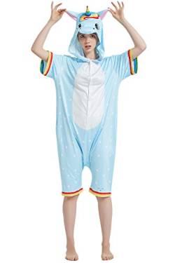 YAOMEI Erwachsene Unisex Jumpsuits Sommer, Kostüm Tier Kostüm-Anzug Onesie Nachthemd Schlafanzug Kapuzenpullover Nachtwäsche Cosplay Kigurumi Fastnachtskostuem Halloween (L, Blau) von YAOMEI