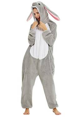 YAOMEI Erwachsene Unisex Overalls, Kostüm Tier Kostüm Anzug Strampler Nachthemd Pyjama Hoodie Nachtwäsche Cosplay Karton 3D Kigurumi Karneval Weihnachten Halloween (L, B-Hase) von YAOMEI