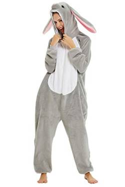 YAOMEI Erwachsene Unisex Overalls, Kostüm Tier Kostüm Anzug Strampler Nachthemd Pyjama Hoodie Nachtwäsche Cosplay Karton 3D Kigurumi Karneval Weihnachten Halloween (M, B-Hase) von YAOMEI