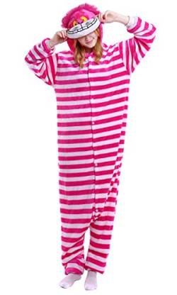 YAOMEI Erwachsene Unisex Overalls, Kostüm Tier Kostüm Anzug Strampler Nachthemd Pyjama Hoodie Nachtwäsche Cosplay Karton 3D Kigurumi Karneval Weihnachten Halloween (M, Cheshire Cat) von YAOMEI