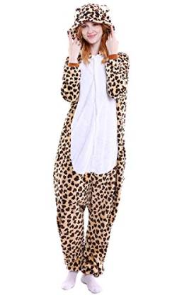 YAOMEI Erwachsene Unisex Overalls, Kostüm Tier Kostüm Anzug Strampler Nachthemd Pyjama Hoodie Nachtwäsche Cosplay Karton 3D Kigurumi Karneval Weihnachten Halloween (S, Leopard) von YAOMEI