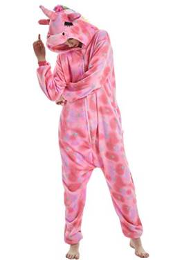 YAOMEI Erwachsene Unisex Overalls, Kostüm Tier Kostüm Anzug Strampler Nachthemd Pyjama Hoodie Nachtwäsche Cosplay Karton 3D Kigurumi Karneval Weihnachten Halloween (XL, A-Pink Einhorn) von YAOMEI