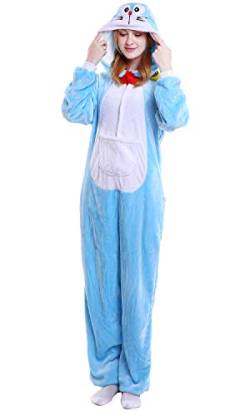 YAOMEI Erwachsene Unisex Overalls, Kostüm Tier Kostüm Anzug Strampler Nachthemd Pyjama Hoodie Nachtwäsche Cosplay Karton 3D Kigurumi Karneval Weihnachten Halloween (XL, Doraemon) von YAOMEI