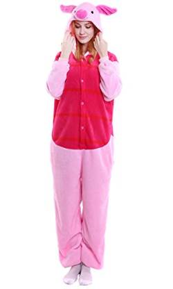 YAOMEI Erwachsene Unisex Overalls, Kostüm Tier Kostüm Anzug Strampler Nachthemd Pyjama Hoodie Nachtwäsche Cosplay Karton 3D Kigurumi Karneval Weihnachten Halloween (XL, Ferkel) von YAOMEI