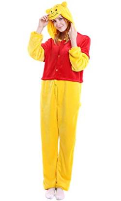 YAOMEI Erwachsene Unisex Overalls, Kostüm Tier Kostüm Anzug Strampler Nachthemd Pyjama Hoodie Nachtwäsche Cosplay Karton 3D Kigurumi Karneval Weihnachten Halloween (XL, Pooh) von YAOMEI