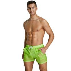 YAOMEI Herren Badehose Badeshorts Kurze Hose Shorts mit Futter, Transparent Badeanzug Slip Swimming Trunks Schwimmhose Badekleid Swimwear Bademode mit Taschen (S, Grün) von YAOMEI