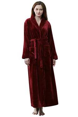 YAOMEI Herren Damen Morgenmantel Bademäntel Kimono, Winter Vlies Nachtwäsche Nachthemd Robe Negligee locker Schlafanzug für Spa Hotel Sauna, Party, Shower (L, Rot) von YAOMEI