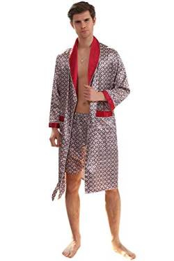 YAOMEI Herren Schlafanzug Morgenmantel, 2-in-1 Bademäntel Kimono + Schlafanzughose, Satin Nachtwäsche Bademantel Robe Negligee locker Schlafanzug Hose (5XL, Kreis) von YAOMEI