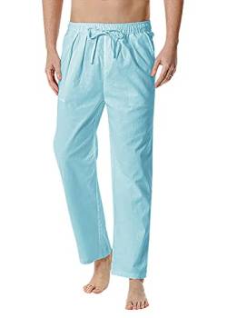 YAOMEI Herren Schlafanzughose Hose Lang, Baumwolle unterwäsche Casual Hosen Nachtwäsche Pyjamahose verstellbarem Elastik-Bund Schlafen Yoga Sport Freizeit (Blau, L) von YAOMEI