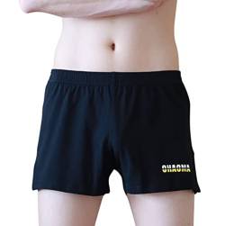 YAOMEI Herren Schlafanzughose Hose Shorts kurz, 2 Stück Baumwolle unterwäsche Boxershorts Nachtwäsche Trunk Pyjamahose verstellbarem Elastik-Bund Schlafen Freizeit (M, Schwarz) von YAOMEI