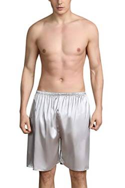 YAOMEI Herren Schlafanzughose Hose Shorts kurz, 2 Stück Satin seidig unterwäsche Casual Hosen Nachtwäsche Pyjamahose Boxershorts Trunk verstellbarem Elastik-Bund Schlafen Yoga Freizeit (L, Silber) von YAOMEI