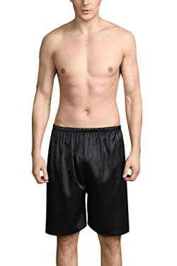 YAOMEI Herren Schlafanzughose Hose Shorts kurz, 2 Stück Satin seidig unterwäsche Casual Hosen Nachtwäsche Pyjamahose Boxershorts Trunk verstellbarem Elastik-Bund Schlafen Yoga Freizeit (XL, Schwarz) von YAOMEI