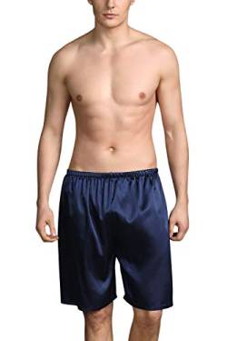 YAOMEI Herren Schlafanzughose Hose Shorts kurz, 2 Stück Satin seidig unterwäsche Casual Hosen Nachtwäsche Pyjamahose Boxershorts Trunk verstellbarem Elastik-Bund Schlafen Yoga Freizeit (XL, Blau) von YAOMEI