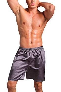 YAOMEI Herren Schlafanzughose Hose Shorts kurz, 2 Stück Satin seidig unterwäsche Casual Hosen Nachtwäsche Pyjamahose Boxershorts Trunk verstellbarem Elastik-Bund Schlafen Yoga Freizeit (XL, Grau) von YAOMEI