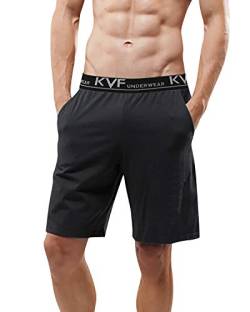 YAOMEI Herren Schlafanzughose Hose Shorts kurz, Baumwolle unterwäsche Boxershorts Nachtwäsche Trunk Pyjamahose verstellbarem Elastik-Bund Taschen Schlafen Freizeit (2XL, Schwarz) von YAOMEI