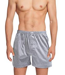 YAOMEI Herren Schlafanzughose Hose Shorts kurz, Baumwolle unterwäsche Boxershorts Nachtwäsche Trunk Pyjamahose verstellbarem Elastik-Bund Taschen Schlafen Freizeit (L, Grau) von YAOMEI