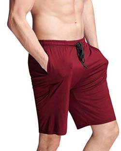 YAOMEI Herren Schlafanzughose Hose Shorts kurz, Baumwolle unterwäsche Boxershorts Nachtwäsche Trunk Pyjamahose verstellbarem Elastik-Bund Taschen Schlafen Freizeit (L, Rot) von YAOMEI