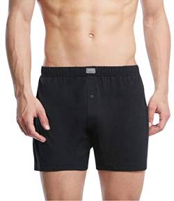 YAOMEI Herren Schlafanzughose Hose Shorts kurz, Baumwolle unterwäsche Boxershorts Nachtwäsche Trunk Pyjamahose verstellbarem Elastik-Bund Taschen Schlafen Freizeit (M, Schwarz) von YAOMEI