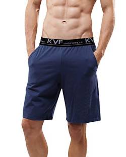 YAOMEI Herren Schlafanzughose Hose Shorts kurz, Baumwolle unterwäsche Boxershorts Nachtwäsche Trunk Pyjamahose verstellbarem Elastik-Bund Taschen Schlafen Freizeit (XL, Blau) von YAOMEI