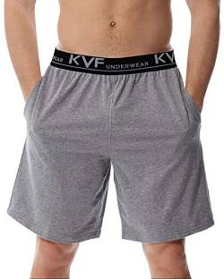 YAOMEI Herren Schlafanzughose Hose Shorts kurz, Baumwolle unterwäsche Boxershorts Nachtwäsche Trunk Pyjamahose verstellbarem Elastik-Bund Taschen Schlafen Freizeit (XL, Grau) von YAOMEI