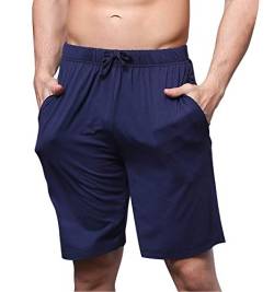 YAOMEI Herren Schlafanzughose Hose Shorts kurz, Modale Baumwolle unterwäsche Boxershorts Nachtwäsche Trunk Pyjamahose verstellbarem Elastik-Bund Taschen Schlafen Freizeit (Blau, 4XL) von YAOMEI