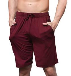 YAOMEI Herren Schlafanzughose Hose Shorts kurz, Modale Baumwolle unterwäsche Boxershorts Nachtwäsche Trunk Pyjamahose verstellbarem Elastik-Bund Taschen Schlafen Freizeit (Rot, 2XL) von YAOMEI