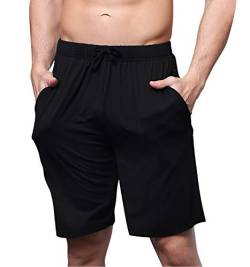 YAOMEI Herren Schlafanzughose Hose Shorts kurz, Modale Baumwolle unterwäsche Boxershorts Nachtwäsche Trunk Pyjamahose verstellbarem Elastik-Bund Taschen Schlafen Freizeit (Schwarz, 2XL) von YAOMEI