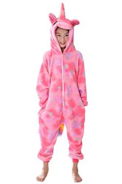 YAOMEI Kinder Unisex Jumpsuits, 2018 Kostüm Tier Onesie Nachthemd Schlafanzug Kapuzenpullover Nachtwäsche Cosplay Kigurum Fastnachtskostuem Weihnachten Halloween (90-100CM(35''-39''), A-PinkStarry) von YAOMEI