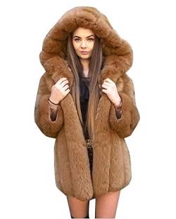 Damen Faux Fox Fell Luxusmantel Solider Winter Warme Parka-Kunstpelz Mantel Pelzmantel Felljacke Warme Plüschmantel Lose Elegant Overcoat Kamel M von YAOTT