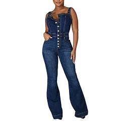 Damen Frauen Elegant Jumpsuit Denim Latzhose Mode Sexy Hosenträger Skinny Overalls Jeans Ärmellos Hüftjeans Denim Weites Bein Hose Latzjeans Strampler Sommerhose Träger Spielanzug Jeanshose S von YAOTT