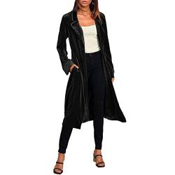 Damen Langer Velvet Blazer Einfarbig Notch Revers Maxi Vintage Samt Trenchcoat Frühling Herbst Damen Samt Mantel Offene Vorderseite Strickjacke Outwear Farbe C M von YAOTT